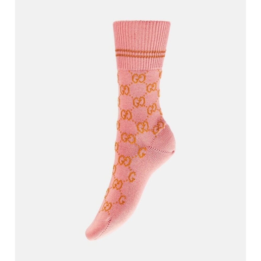 NWT GUCCI GG-Supreme Cotton-Blend Socks Pink Sz M